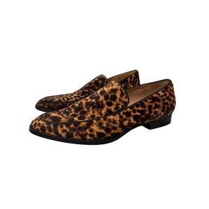 Zara Womens Leopard Print‎ Calf Hair Loafers Smoking Flat Shoes Size 40